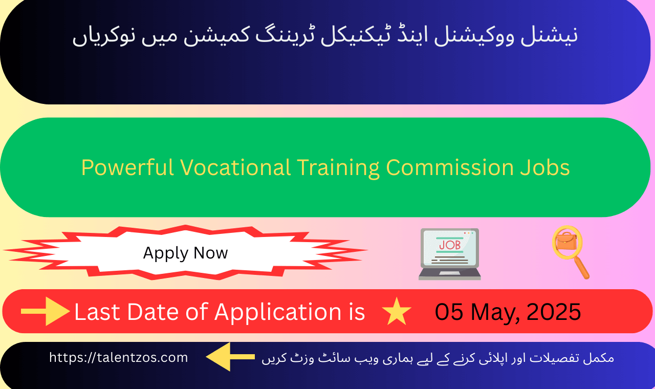 Candidates exploring vocational training commission jobs at NAVTTC Islamabad office – apply online for government careers before May 5, 2025.